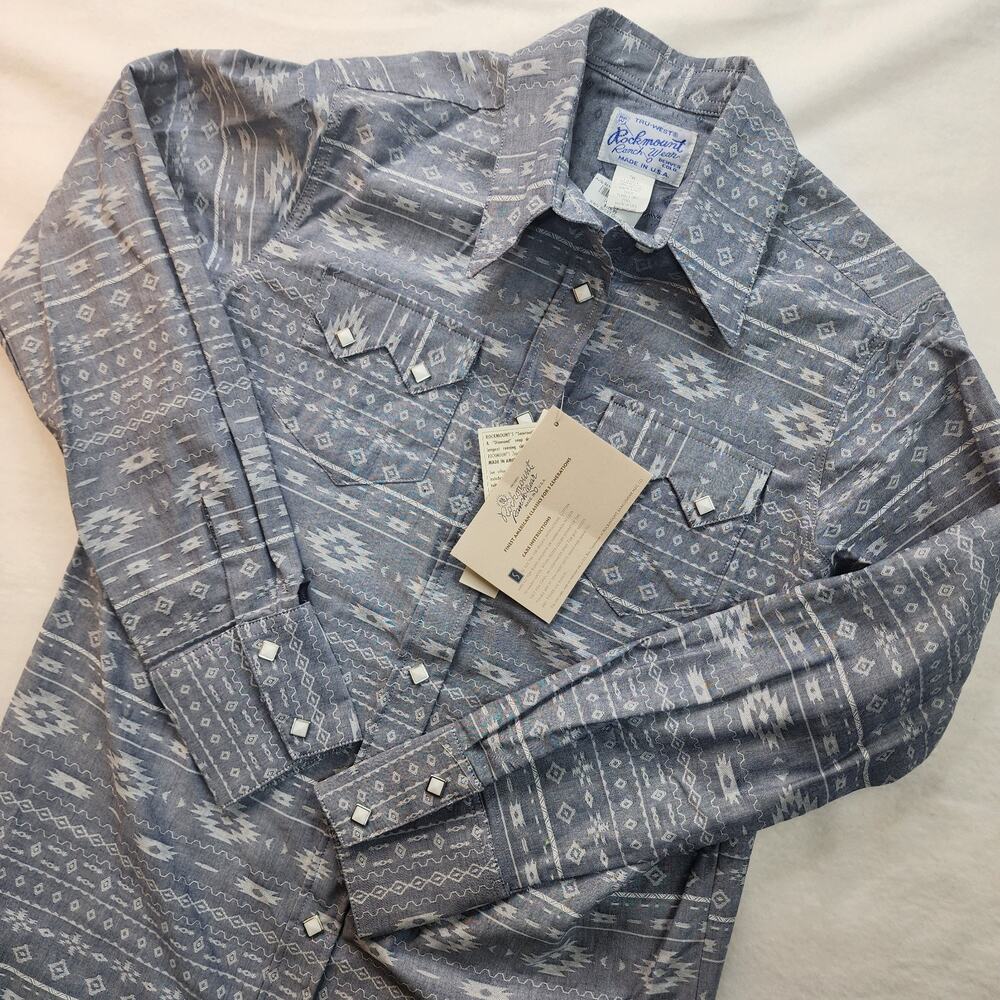 Rockmount Ranch Wear Womens L Chambray Western Shirt Diamond Pearl Snap Denver